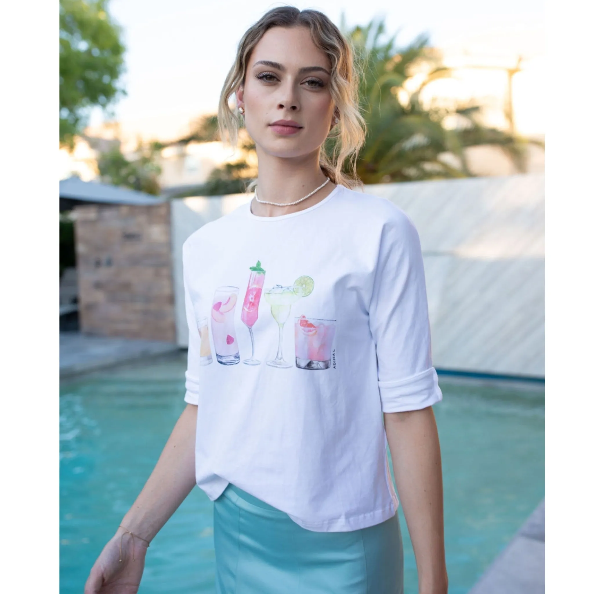 3/4 Sleeve Cocktails Tee by Adina LV