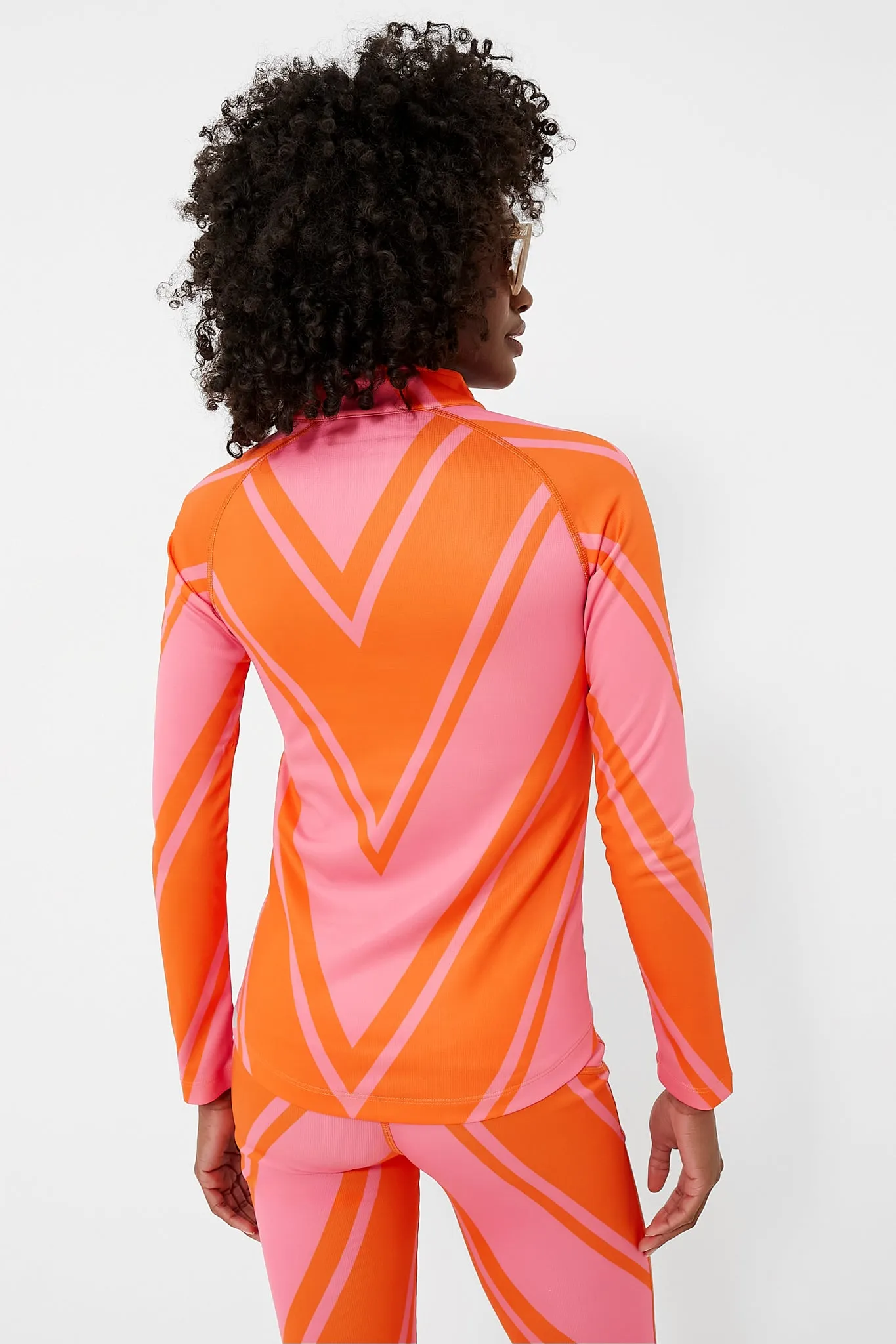 Azalea Pink and Orange Chevron Print Thermal Half Zip