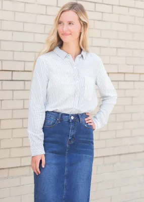 Blue   White Striped Long Sleeve Top - FINAL SALE