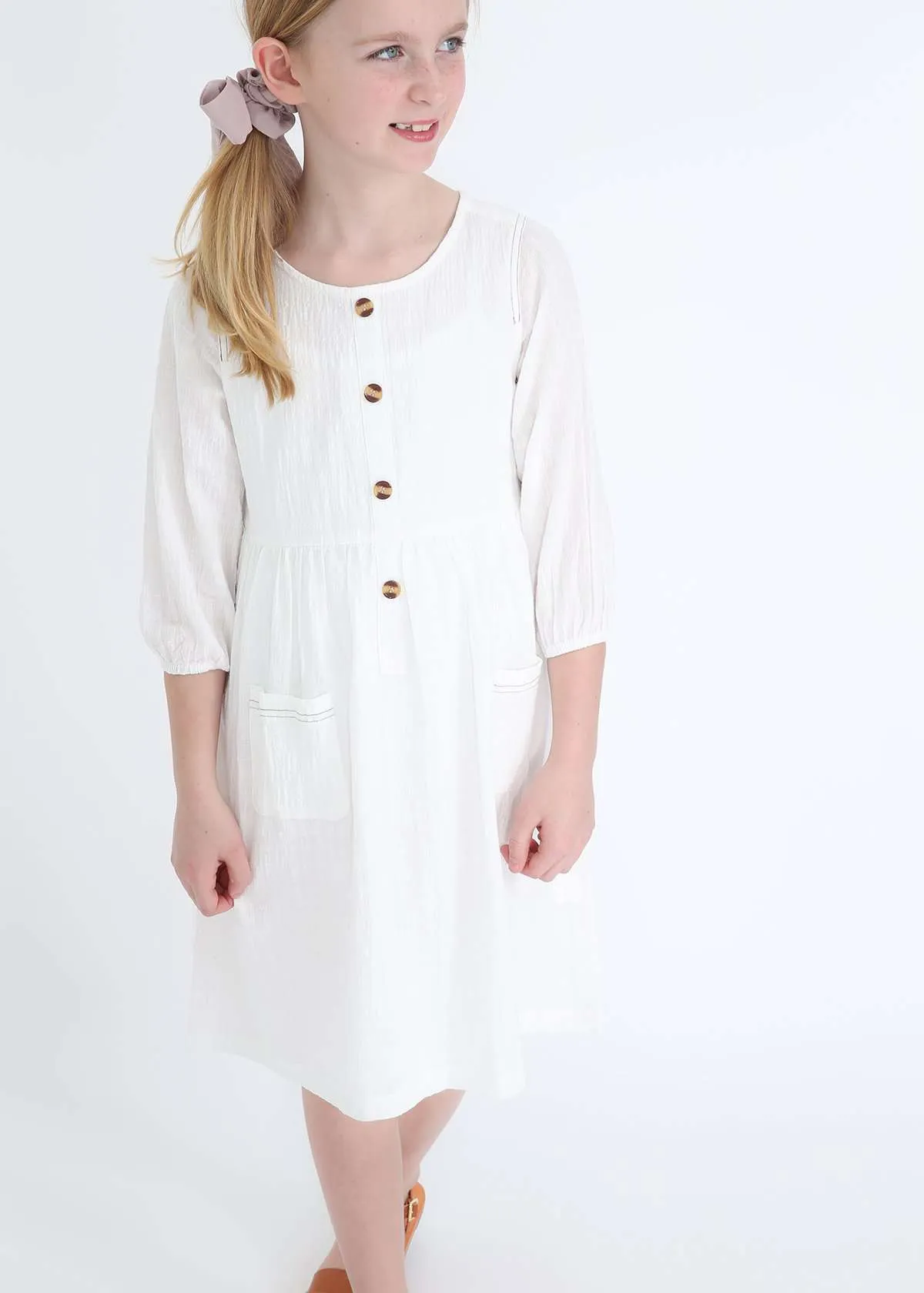 Button Down Peasant Midi Dress-FINAL SALE