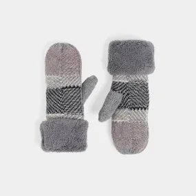 Checkerboard Winer Knit Mitten - Grey