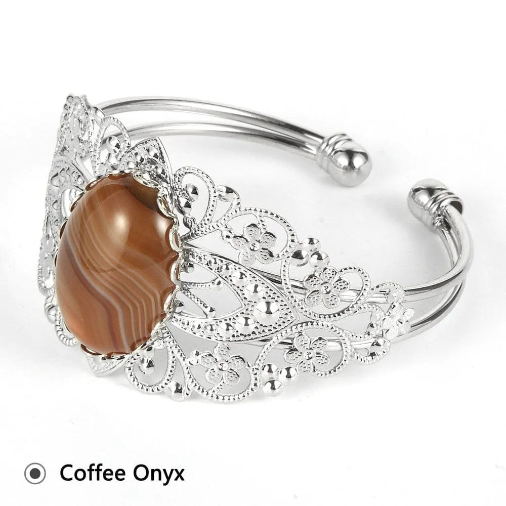 Coffee Onyx Labradorite Oval Gemstone Open Bangle