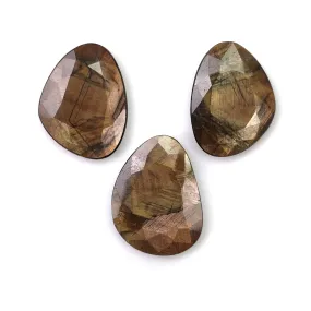 Golden Brown Chocolate Sheen Sapphire Gemstone Normal Cut : 44.50cts Natural Untreated Sapphire Uneven 21*16mm - 22.5*17mm 3pcs (With Video)