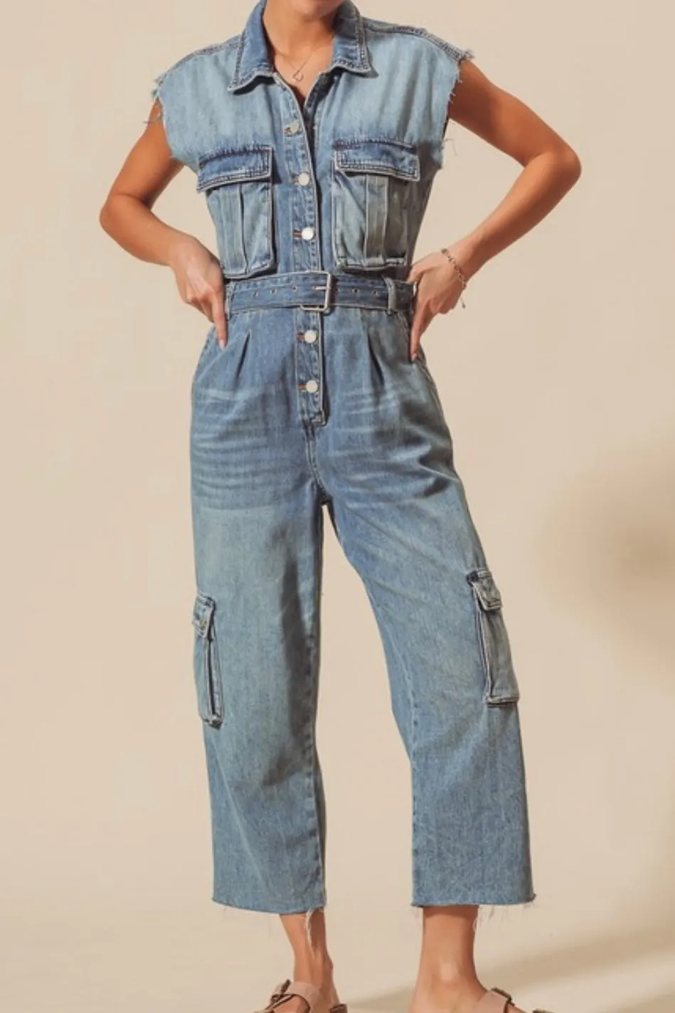 JAGGER CARGO DENIM JUMPSUIT