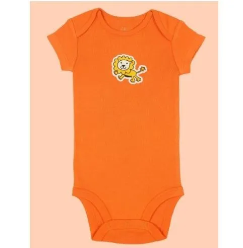 Kaarpas 100% Premium Organic Cotton 2 Piece Lion & Paws Print Bodysuit Onesie & Pant Set Orange With Grey & Yellow (KAON1008) (Certified ORGANIC) - 1 Pc (3 To 6 Months)