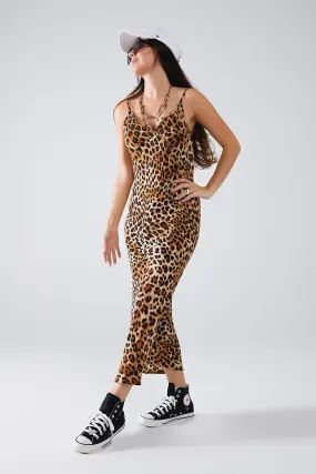 Leopard Print Midi Slip Dress