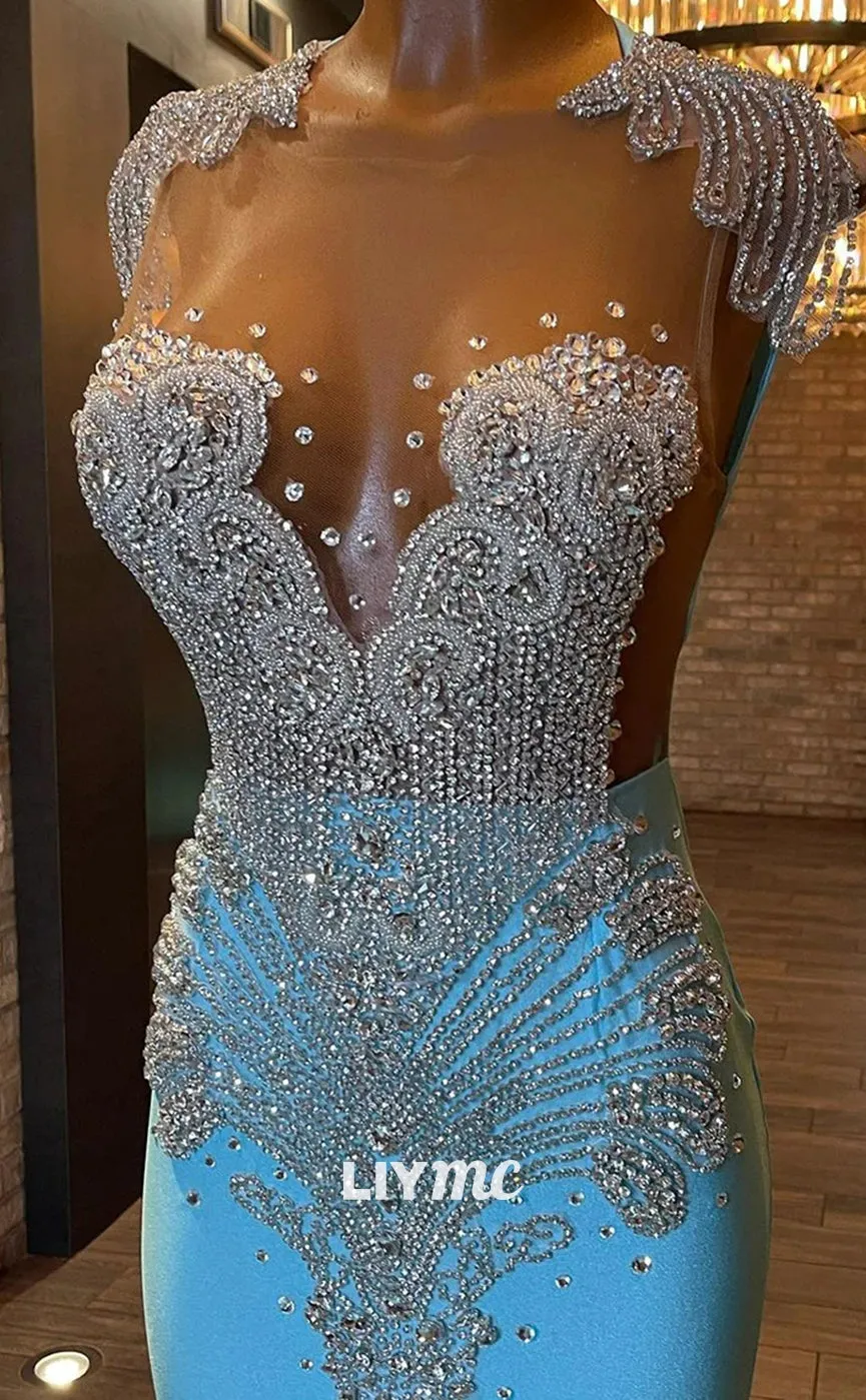 LP1439 - Gorgeous V-Neck Sleeveless Beaded Pleated Mermaid Prom Dress for Black Girls Slay