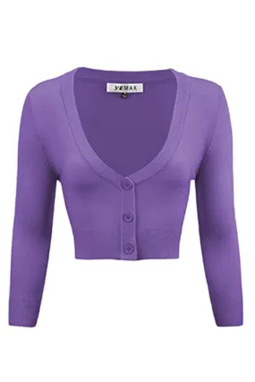 MAK Sweaters Cropped Cardigan with 3/4 Sleeves in Blueberry