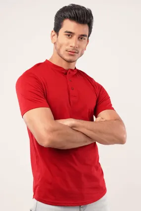 Maroon Half Sleeves Henley Tshirt