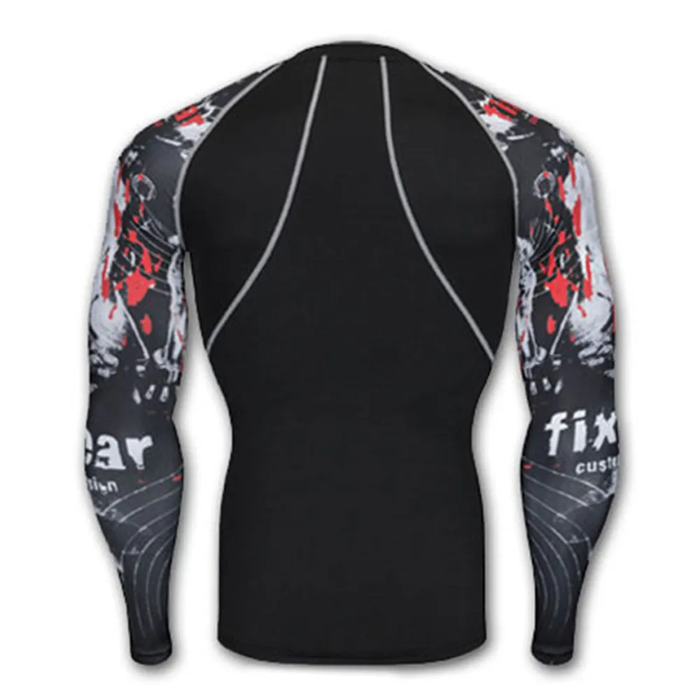 Motor City Madness Black Long Sleeve No Gi BJJ Compression Rash Guard for Jiu Jitsu, MMA, Grappling and Wrestling