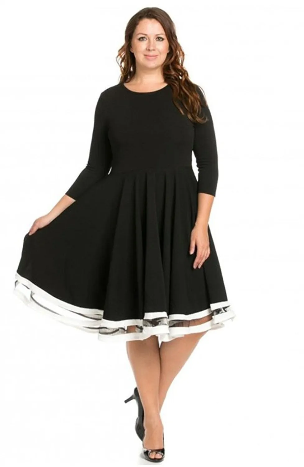 Plus Size Colorblock Mesh Hem Skater Dress with Full Skirt