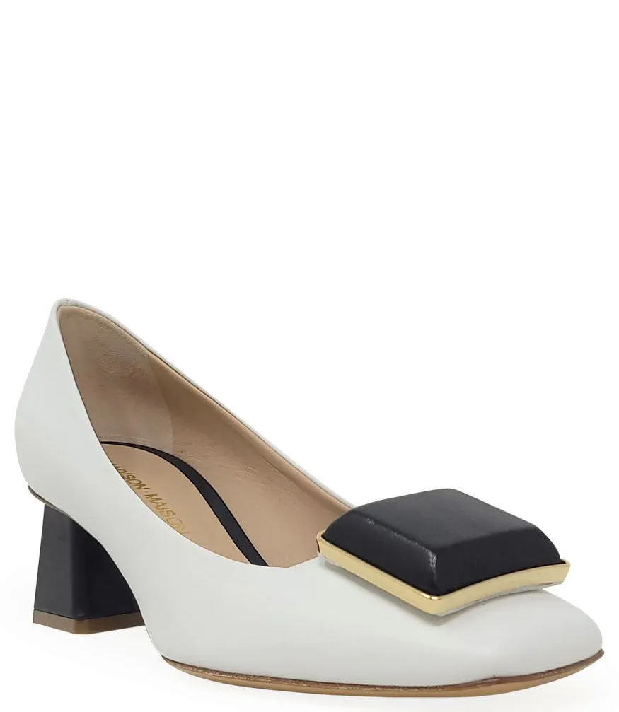 White/Black Leather Block Heel